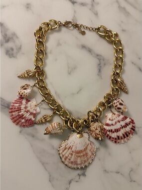 Tiktok viral gold-Tone Shell Charm Necklace - Pink & White Seashells